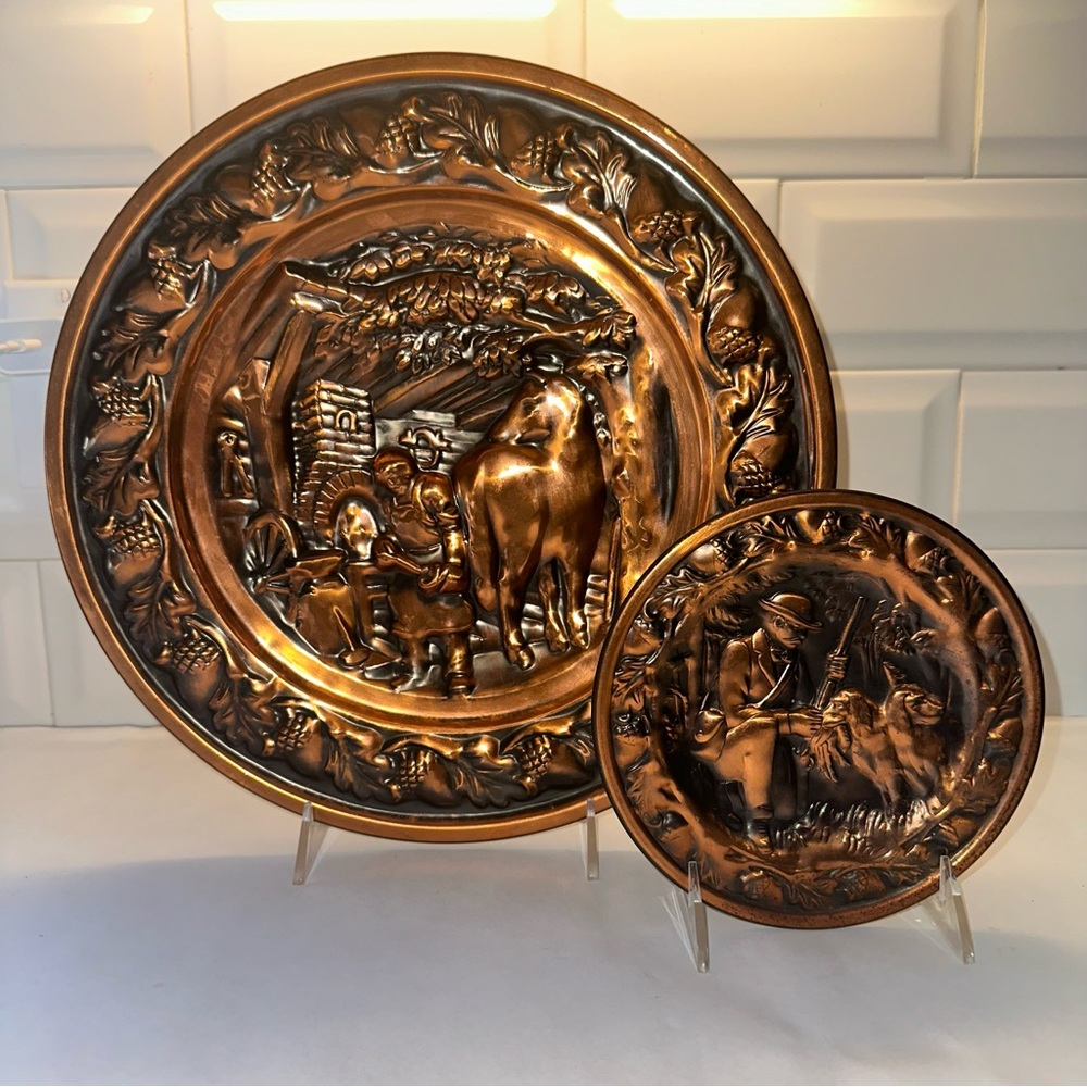 Vintage Coppercraft Guild Copper Wall Plates, Equestrian, Hunting, Rustic